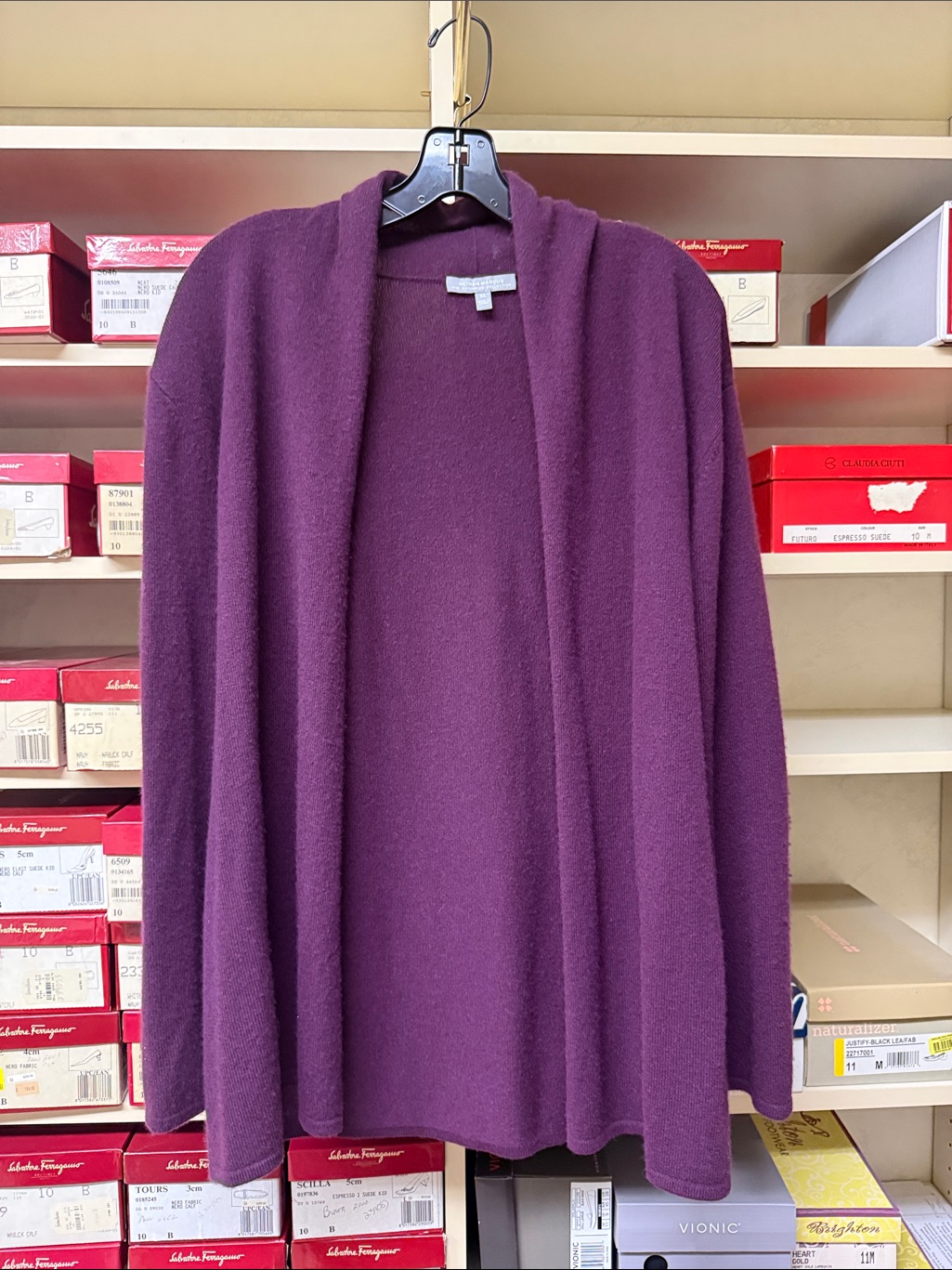 Neiman Marcus Purple Cashmere Basic Open Cardigan